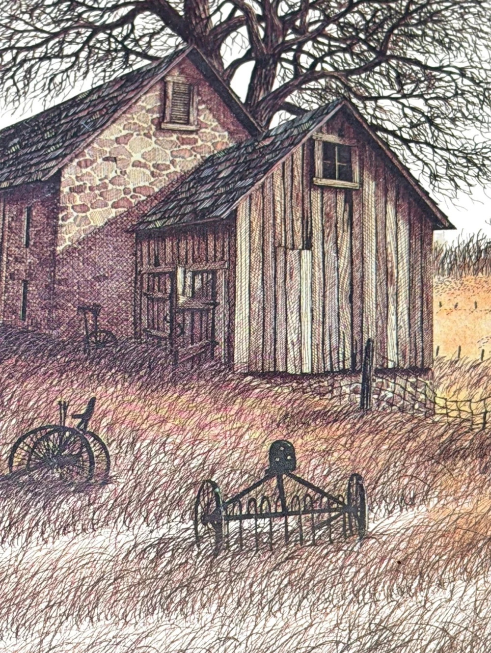 Vintage Anthony M Bottanelli Signed Lithograph Farm Barn Landscape Framed Art